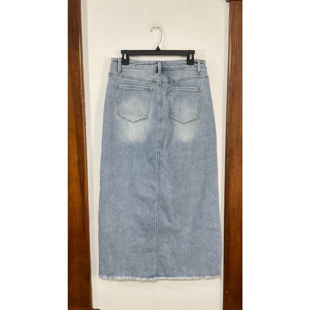 90s Style Risen Demin High Rise Maxi Skirt Size Large Front Slit Stretch - Picture 7 of 7